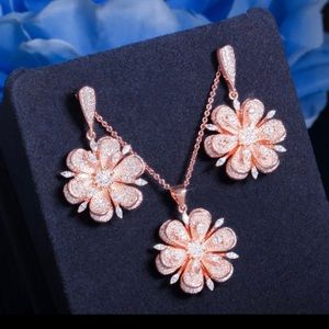 Rose gold earrings and necklace.